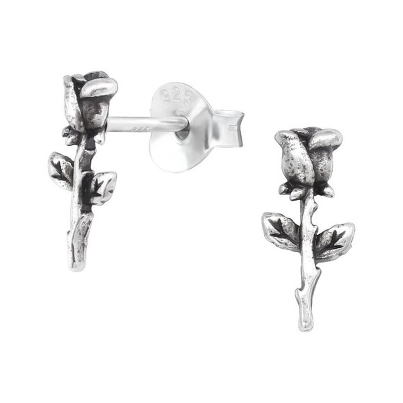Sterling Silver Tiny Rose Stud Earrings - Picture 1 of 11